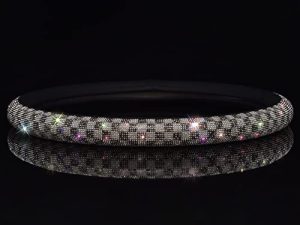 Leather Sparkle Crystal Rhinestones Steering Wheel Cover for Women Girls with Bling Bling Diamond ，Fit 15 Inch Car Wheel Protector Anti Slip Accessories (Checkered Black)