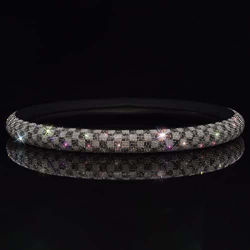 Leather Sparkle Crystal Rhinestones Steering Wheel Cover for Women Girls with Bling Bling Diamond ,Fit 15 Inch Car Wheel Protector Anti Slip Accessories (Checkered Black) Leather Sparkle Crystal Rhinestones Steering Wheel Cover for Women Girls with Bling Bling Diamond ,Fit 15 Inch Car Wheel Protector Anti Slip Accessories (Checkered Black)