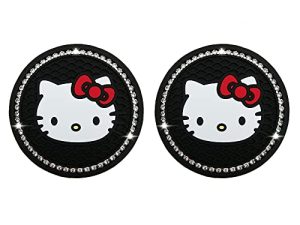 2.75 Inches Car Interior Accessories Hello Kitty Bling Cup Holder Insert Drink Hellokitty Coasters Silicone Anti-Slip Mat Fit for Car SUV Truck 2PCS Black