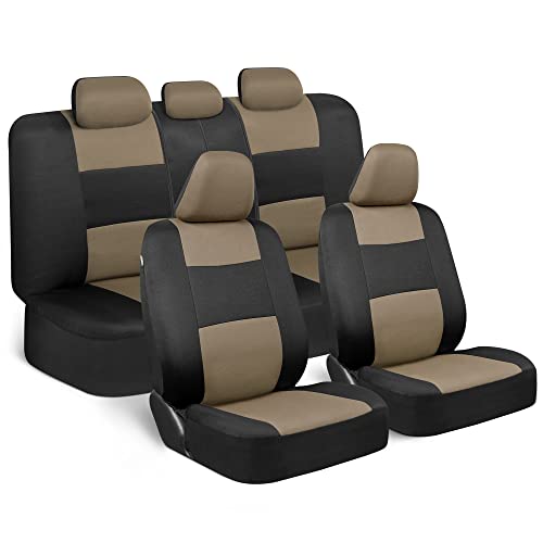 BDK PolyPro Car Seat Covers Full Set in Beige on Black – Front and Rear Split Bench Car Seat Cover BDK PolyPro Car Seat Covers Full Set in Beige on Black – Front and Rear Split Bench Car Seat Cover