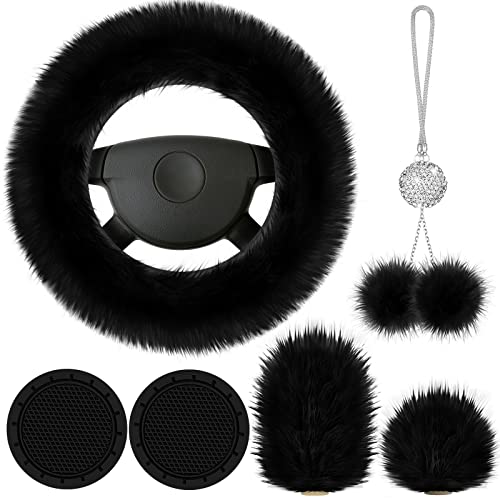 Frienda 6 Pieces Fluffy Car Accessories Set Fluffy Steering Wheel Cover Soft Fuzz Handbrake Cover Gear Shift Cover Bling Car Mirror Fuzz Car Decoration 2 Pieces Bling Car Mat (Black Frienda 6 Pieces Fluffy Car Accessories Set Fluffy Steering Wheel Cover Soft Fuzz Handbrake Cover Gear Shift Cover Bling Car Mirror Fuzz Car Decoration 2 Pieces Bling Car Mat (Black