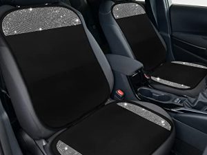 2 Pair Bling Car Seat Covers for Women Girls Rubber Black Front Seat Cover with Crystal Diamond Rhinestone Breathable Car Seat Protectors Fit Most Cars (White)