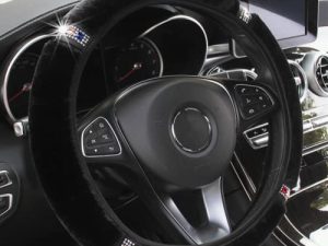 YSFKJ Diamond Fluffy Steering Wheel Cover with Sparkly Crystal Rhinestones