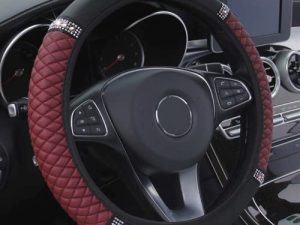 YSFKJ Diamond Leather Steering Wheel Cover with Sparkly Crystal Rhinestones