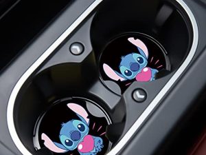 Car Cupholder Coaster Absorbent 2 Pack Cute Funny Cartoon Design Rubber New Black Automotive Cup Holder Decal Decor for Women Men Gifts DZ640