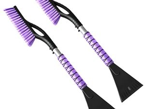 NARUNDREN 27"Snow Brush and Ice Scrapers for Car Windshield 2 Pack |Scratch-Free Bristle Head PVC Snow Brush & Foam Grip Window Snow Scraper Snow Removal Tool with Aluminum Body for Truck