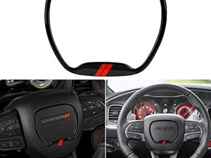 Auovo Steering Wheel Trim Cover for Charger Challenger Accessories 2015 2016 2017 2018 2019 2020 2021 3D Domed Badge Overlay Decal Trim Cover Sticker Interior Accessories (Black)
