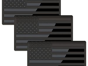 Embossed 3D Metal All Black American Flag Emblem Decal Stickers (3 Pack)