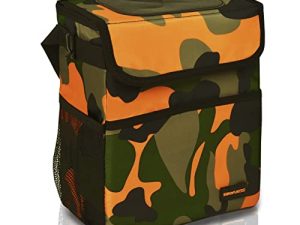 SIBOFUEGO Cute Car Trash Can with Lid - Leak Proof Car Trash Bag Hanging Waterproof Car Garbage Can with Storage Pockets Multipurpose Collapsible Car Organizer (Camo Orange)