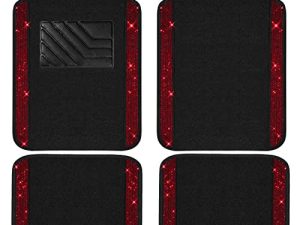 4 Pieces Glitter Crystal Rhinestones Car Floor Mat Automotive Floor Mats Universal Anti Slip PVC Car Accessories Shining Car Mats for Women Girls Bling Car Carpet for Vehicles