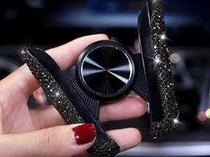 SUNCARACCL Bling Car Phone Holder Mini Car Dash Air Vent Automatic Phone Mount Universal 360°Adjustable Crystal Auto Car Stand Phone Holder Car Accessories for Women and Girls (Black)