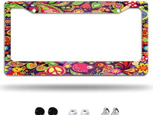 Hippie Peace Flowers Mushrooms License Plate Frame