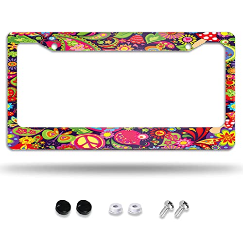 Hippie Peace Flowers Mushrooms License Plate Frame Hippie Peace Flowers Mushrooms License Plate Frame