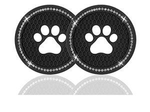 JUSTTOP 2PCS Bling Crystal Paw Car Cup Holder Coaster