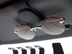 AOKJOY Sunglasses Holders for Car Sun Visor Magnetic Leather Glasses Eyeglass Hanger Clip for Car Ticket Card Clip Eyeglasses Mount Car Visor Accessories Car Seat Headrest Hook(Black)