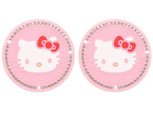 2.75 Inches Car Interior Accessories Hello Kitty Bling Cup Holder Insert Drink Hellokitty Coasters Silicone Anti-Slip Mat Fit for Car SUV Truck 2PCS Pink