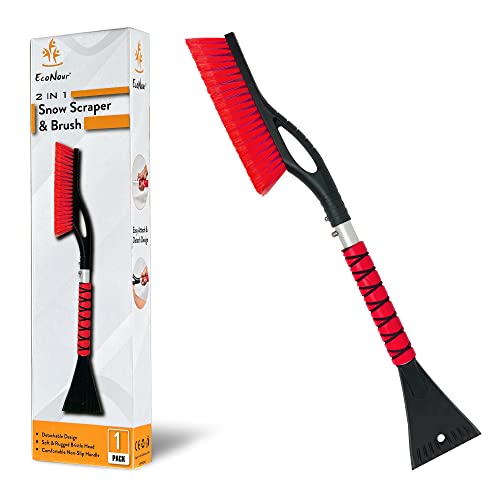 EcoNour 27" Aluminum Car Snow Scraper and Brush (Red) | Scratch-Free Weaved Bristle Head with Metal Body Ice Scraper for Car Windshield | Tough Ice Scraper with Ergonomic Foam Grip for Cars | 1 Pack EcoNour 27" Aluminum Car Snow Scraper and Brush (Red) | Scratch-Free Weaved Bristle Head with Metal Body Ice Scraper for Car Windshield | Tough Ice Scraper with Ergonomic Foam Grip for Cars | 1 Pack
