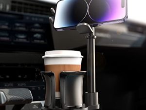 LISEN Cup Holder Expander Phone Mount for Car Tough 2-in-1 Cup Phone Holder for Car Mount