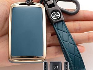 Saimui Smart Key Fob Case Cover Protector with Leather Key Holder Compatible with 2019-2022 Mazda 3