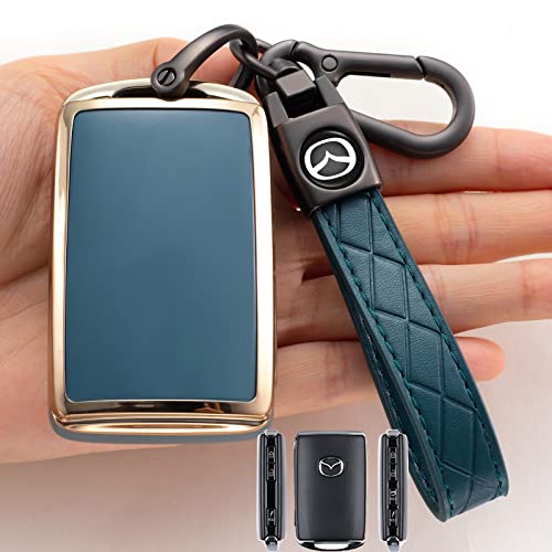 Saimui Smart Key Fob Case Cover Protector with Leather Key Holder Compatible with 2019-2022 Mazda 3 Saimui Smart Key Fob Case Cover Protector with Leather Key Holder Compatible with 2019-2022 Mazda 3