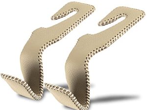 LivTee Beige Superior Leather Car Seat Back Headrest Hooks