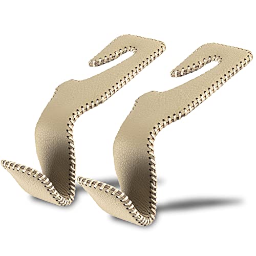 LivTee Beige Superior Leather Car Seat Back Headrest Hooks LivTee Beige Superior Leather Car Seat Back Headrest Hooks