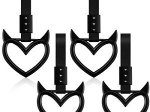 4 Pieces Heart Shaped Car Handle Straps Hang Ring Rear Bumper Warning Ring Decorative Subway Train Bus Handle Hand Strap Drift for Car Interior(Black