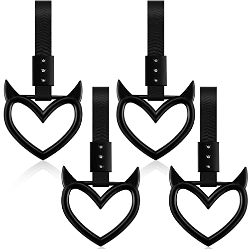 4 Pieces Heart Shaped Car Handle Straps Hang Ring Rear Bumper Warning Ring Decorative Subway Train Bus Handle Hand Strap Drift for Car Interior(Black 4 Pieces Heart Shaped Car Handle Straps Hang Ring Rear Bumper Warning Ring Decorative Subway Train Bus Handle Hand Strap Drift for Car Interior(Black