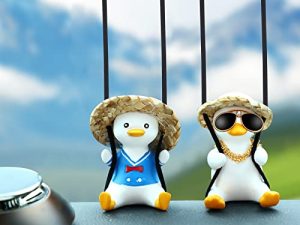 2 Pieces Car Mirror Hanging Accessories Swinging Duck Car Ornament Straw Hat Cute Duck Car Pendant Rearview Mirror Auto Interior Aesthetic Car Decor Swing Car Hanging Ornament (Cool Style)