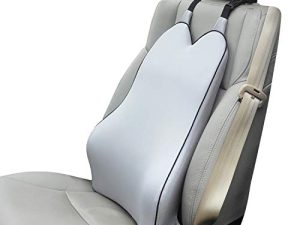 Lumbar Support Pillow for Car-Car Back Support-Memory Foam Car Lumbar Support for Driving Fatigue / Back Pain Relief - Dual Straps Better Fix The Car Cushion -Gray