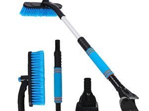 EcoNour 27" Extendable Snow Brush and Ice Scraper for Car Windshield | 2-in-1 Telescoping 360° Snow Brush with Pivoting Head | Window Ice Scraper for Snow Removal | Winter Car Accessories for Truck