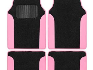 BDK Pink Carpet Car Floor Mats – Two-Tone Faux Leather Automotive Floor Mats