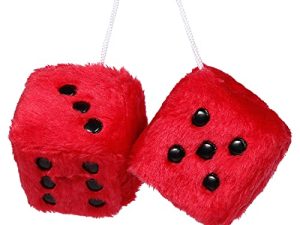 YGMONER Pair of Retro Square Mirror Hanging Couple Fuzzy Plush Dice with Dots for Car Interior Ornament Decoration (red)