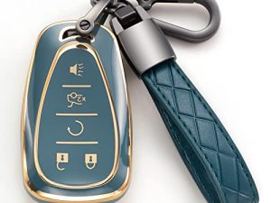 Saimui Compatible with Chevrolet Key Fob Cover with Keychain Full Protection Key Shell Case Compatible with Chevrolet 2017-2019 Chevy Malibu Camaro Cruze Traverse Sonic Volt Bolt Equinox-Grey