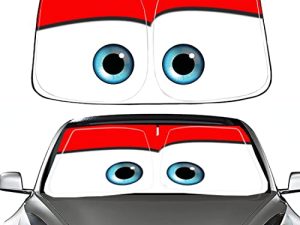 Gven 2022 Windshield Sunshade for Tesla Model 3/ Y Silver&Cartoon Eyes 2 Way Use Custom Fit for Model 3 Model Y Sun Shade Sun Protector Accessories (Red)