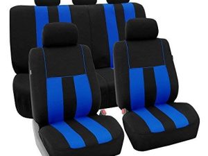 FH Group Car Seat Cover Full Set Striking Striped Blue Car Seat Covers with Front Seat Covers and Rear Split Bench Car Seat Cover Universal Fit Interior Accessories for Cars Trucks and SUVs