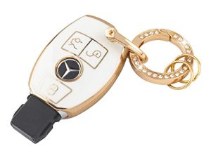 UHONSN for Mercedes Benz Key Fob Cover Premium Soft TPU Keys Case Protector Compatible with Mercedes Benz C E S M CLS CLK G Class Keyless Smart Keychain Girly Cute Car Accessories White Gold