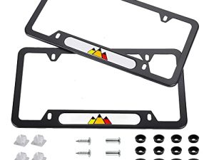 Beiyashopp 2 Pack Tri-Color 3 Color Sport License Plate Cover Frames Holder with Screw Caps for Toyota Tacoma TRD 4Runner Tundra Rav4 Highlander-Stainless Steel (Yellow-Orange-Red ∆∆∆)