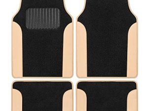 BDK Beige Carpet Car Floor Mats – Two-Tone Faux Leather Automotive Floor Mats