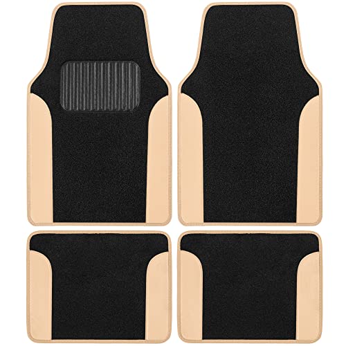 BDK Beige Carpet Car Floor Mats – Two-Tone Faux Leather Automotive Floor Mats BDK Beige Carpet Car Floor Mats – Two-Tone Faux Leather Automotive Floor Mats