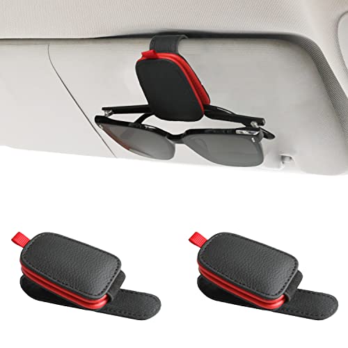 Yuoyar 2 Packs Sunglasses Holders for Car Visor - Magnetic Leather Sunglasses Holder and Ticket Card Clip - Car Visor Accessories (Black-red) Yuoyar 2 Packs Sunglasses Holders for Car Visor - Magnetic Leather Sunglasses Holder and Ticket Card Clip - Car Visor Accessories (Black-red)