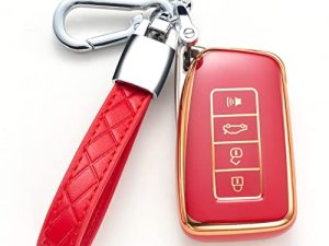 Saimui for Lexus Key Fob Cover with Keychain Soft TPU 360 Degree Protection Key Shell Case Compatible with RX ES GS LS NX RS GX LX RC LC Smart Key-Red…
