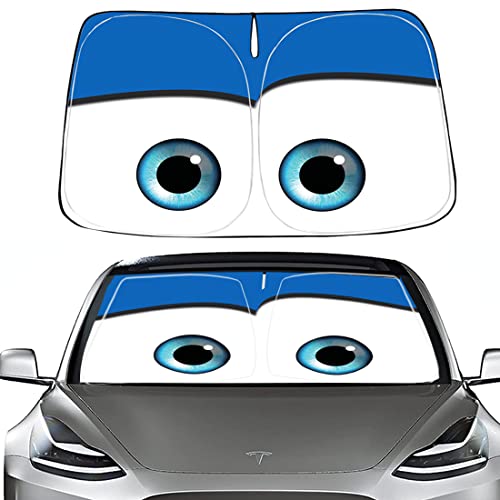 Gven Car Sunshade for Tesla Model 3/Y Windshield Sun Shade Funny Cartoon Eyes Sun Protector 2 Way Use Gven Car Sunshade for Tesla Model 3/Y Windshield Sun Shade Funny Cartoon Eyes Sun Protector 2 Way Use