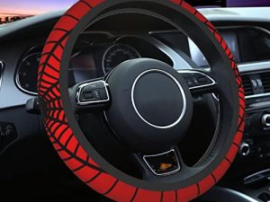 Red Spider Web Steering Wheel Cover Universal 15 Inch Cute Car Accessories Protector for Women Men Girls