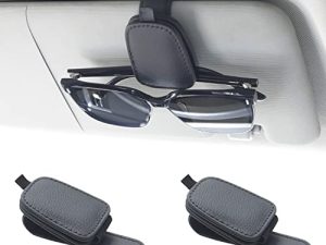 Yuoyar 2 Packs Sunglasses Holders for Car Visor - Magnetic Leather Sunglasses Holder and Ticket Card Clip - Car Visor Accessories (Black)