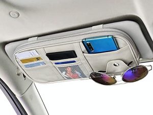 Da by Car Sun Visor Organier Truck SUV Sun Visor Storage Pocket PU Leather Pouch Holder with Multi-Pocket Double Zipper Net Pocket