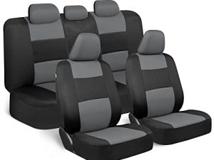 BDK PolyPro Car Seat Covers Full Set in Gray on Black – Front and Rear Split Bench Car Seat Cover