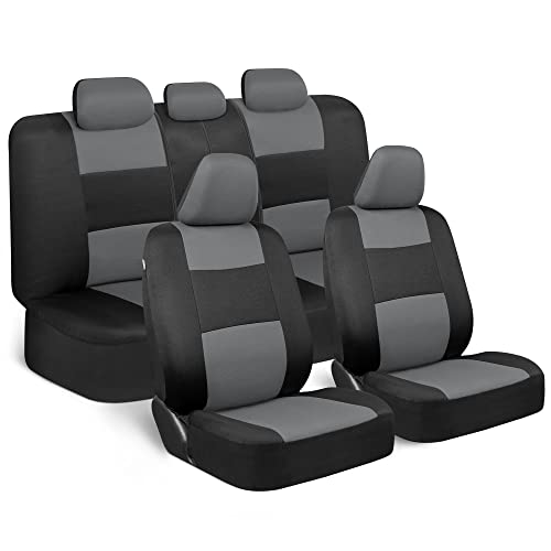 BDK PolyPro Car Seat Covers Full Set in Gray on Black – Front and Rear Split Bench Car Seat Cover BDK PolyPro Car Seat Covers Full Set in Gray on Black – Front and Rear Split Bench Car Seat Cover