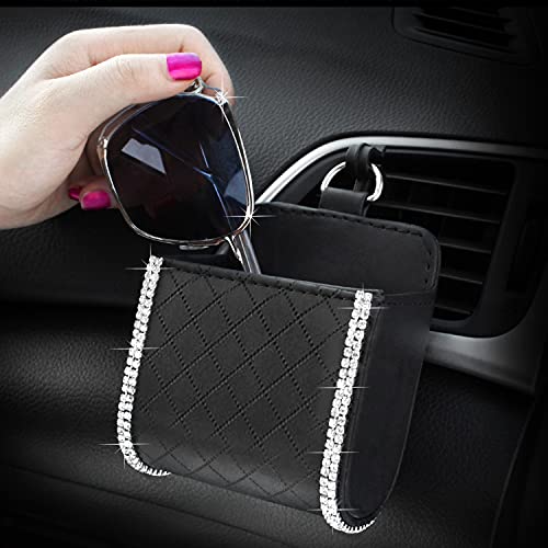 Car Air Vent Storage Bag Organizer Pocket Bling Driver Pockets Handmade Crystal Rhinestone Patterned Air Vent Phone Holder Sunglass Coin Key Card Case Organizer with Hook- Black Car Air Vent Storage Bag Organizer Pocket Bling Driver Pockets Handmade Crystal Rhinestone Patterned Air Vent Phone Holder Sunglass Coin Key Card Case Organizer with Hook- Black