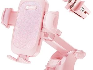 Humixx Car Phone Holder Mount [Party Pink] Pink Twinkle Stars Bling Universal Hands-Free Cell Phone Holder for Car Dashboard Windshield Air Vent Car Mount for iPhone Samsung All Phones & Cars